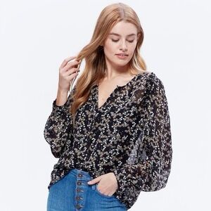 PAIGE Black Floral Silk Loose Blouse EUC sz Sm